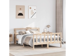 Cama De Matrimonio | Cama Para Adultos | Estructura De Cama Sin Colchón Madera Maciza De Pino 140x190 Cm