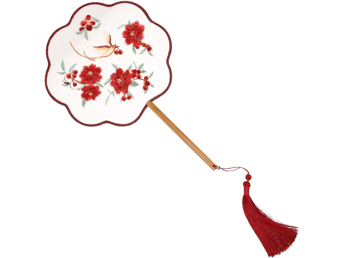 Abanico Chino Redondo Accesorio Educativo Tradicional Auténtica Bordada Madera Ligera Decoración Clásica