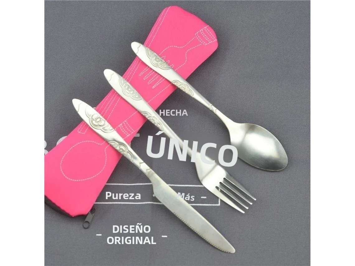 (estilo 3) Juego De Vajilla De Picnic Portátil Con Cremallera, Incluye Cuchillo, Tenedor Y Cuchara.