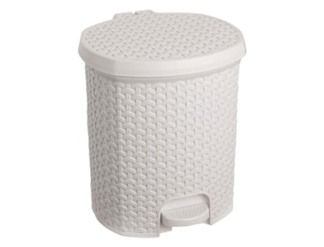 Cubo Basura KEEEPER 11,5L con Tapa Rattán, Blanco Nórdico