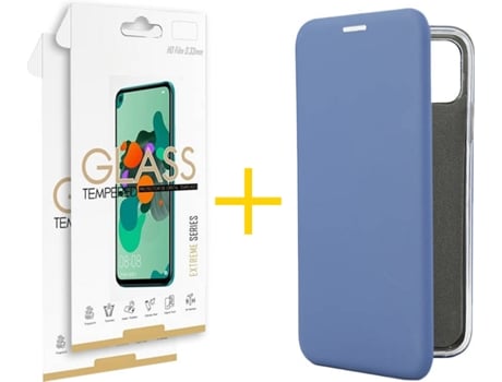 Kit Funda + Protector de Pantalla Huawei Y6 2019 SKYHE Flip Cover 9757 Azul