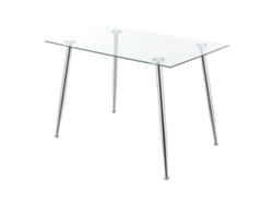 Mesa de cristal Hyrynsalmi versátil con 4 patas de acero 110 x 70 x 75 cm - Transparente y Cromo [en.casa]