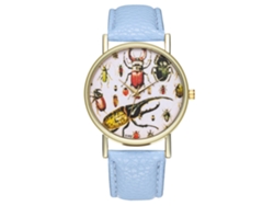 Reloj Analógico De Cuarzo Para Hombre Y Mujer Con Correa De Cuero Pu (azul Claro)