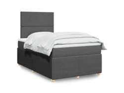 Cama Box Spring Con Colchón Tela Gris Oscuro 120x200 Cm