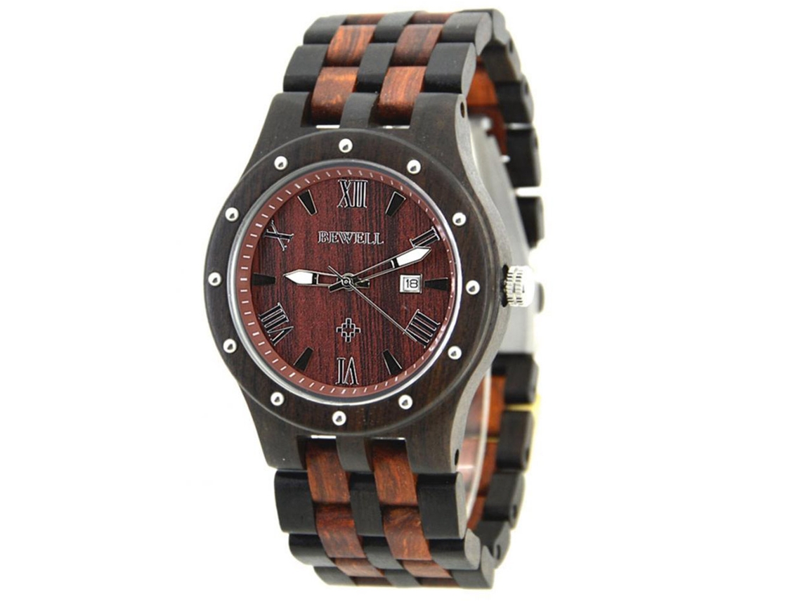 Reloj De Sándalo Con Dial Redondo Luminoso, Movimiento De Cuarzo, Analógico, Pulsera Púrpura Y Rojo