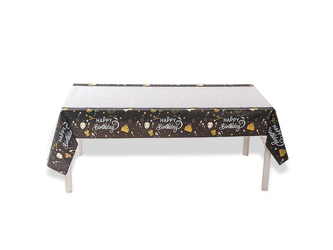 KOFIHETY Mantel de Cumpleaños 3 Unidades, Cubierta de Mesa Desechable Negra y Dorada 54 x 108 Pulg, Decoración para Fiesta