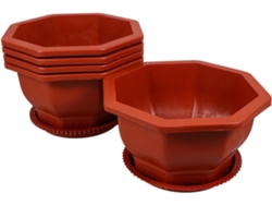 Juego De 5 Macetas Octogonales Gruesas De Color Rojo Con Platillos, Para