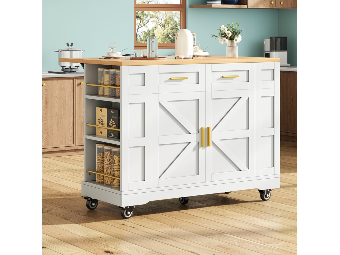 Isla de cocina, aparador, carrito de comedor con vetas de madera, aparador, mesa de comedor multifuncional con espacio de almacenamiento Zkaka