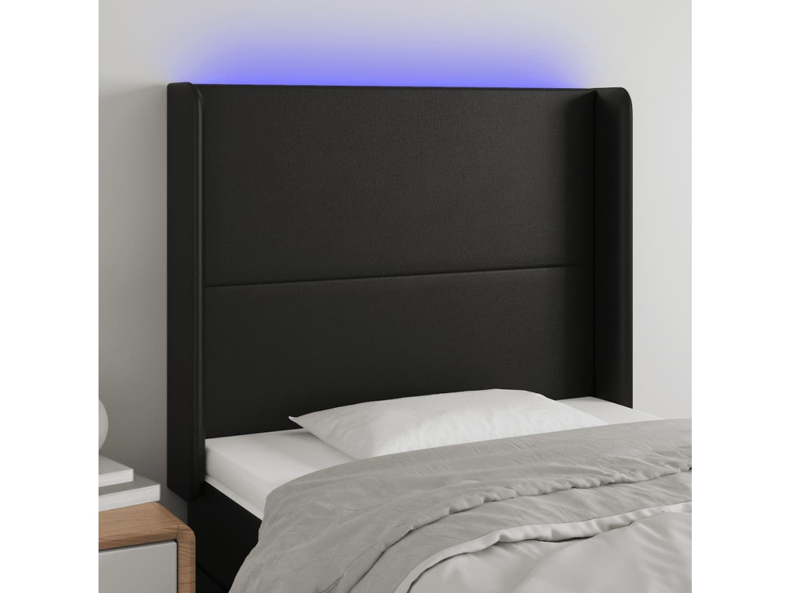 Cabecero Con Led Cuero Sintético Negro 93x16x118/128 Cm