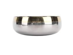 Bol Grande De Acero Inoxidable De 380 Ml (sus304) Con Borde Dorado Para Servir Frutas Y Decoración.