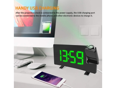 Reloj despertador de proyección reloj digital de radio con cargador USB atenuador de brillo de rango completo de 0-100% reloj despertador dual para...