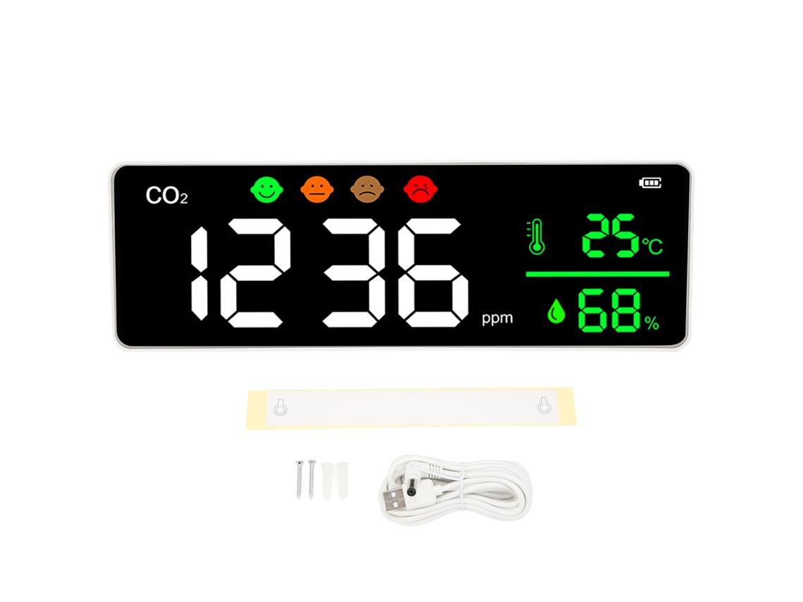 Monitor De Calidad Del Aire Con Pantalla Led, Detector De Co2, Temperatura Y Humedad, Montaje En Pared Dm1306