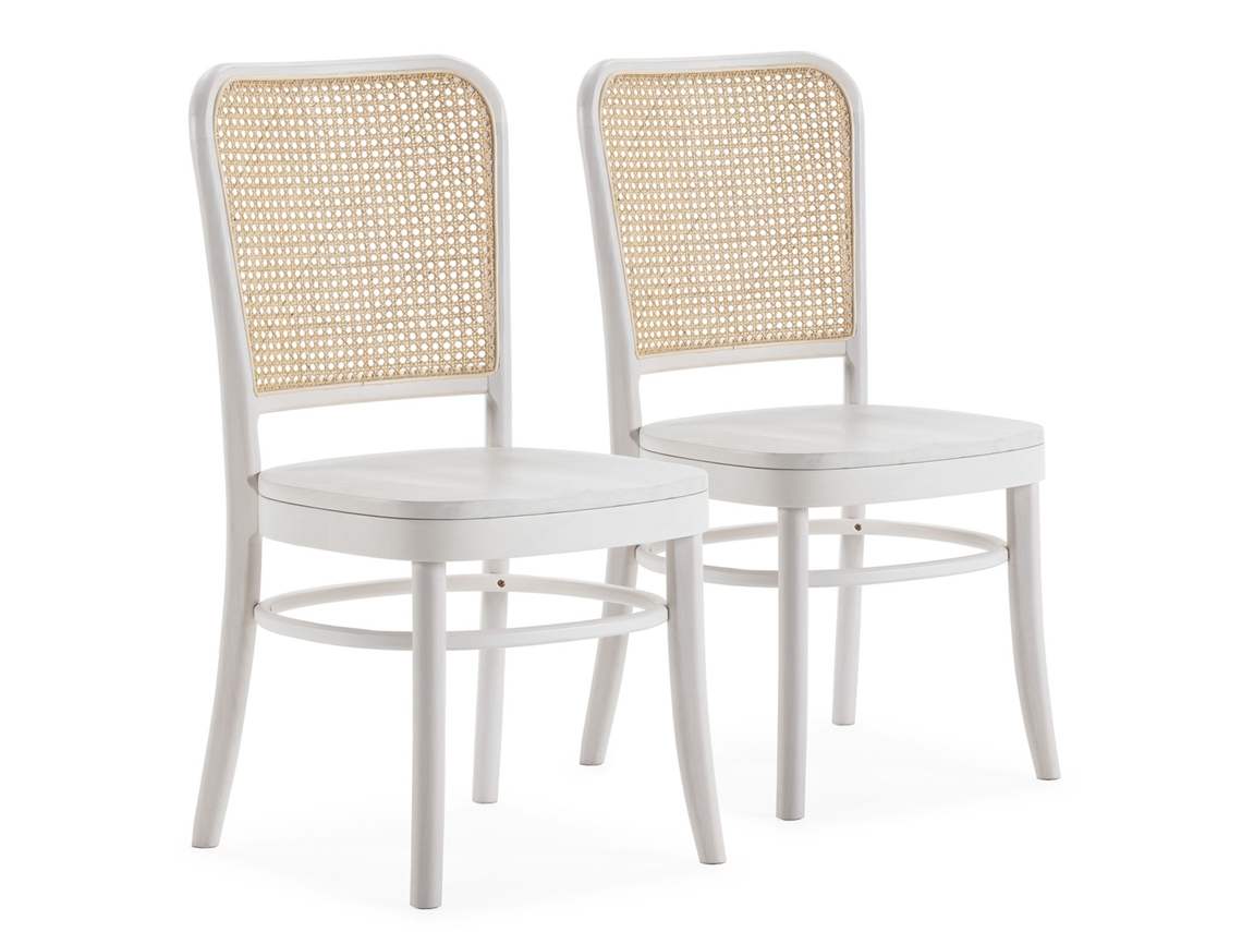 Conjunto de 2 Cadeiras Vesta Cor Branco Madeira Sólida e Rattan Natural VS VENTA-STOCK 45 x 51 x 88