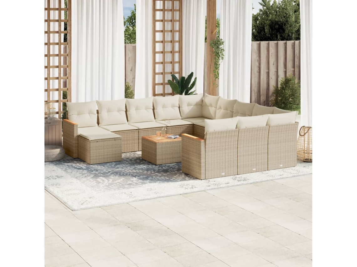 Conjunto de 13 sofás de jardín con cojines de mimbre beige de DKD Home Decor