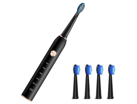 Cepillo de dientes eléctrico sónico recargable con cabezales de cepillo (negro)