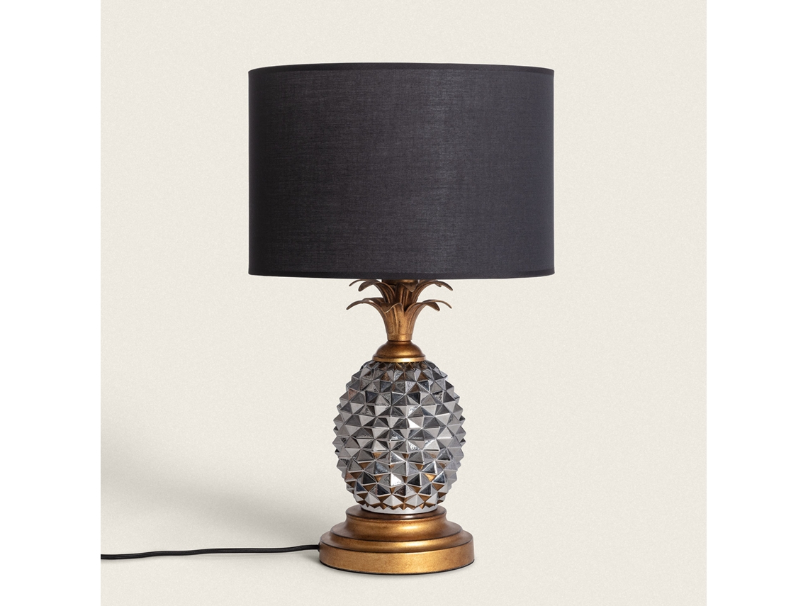 LEDKIA Lámpara de Mesa Metal y Tela Samoa Negro