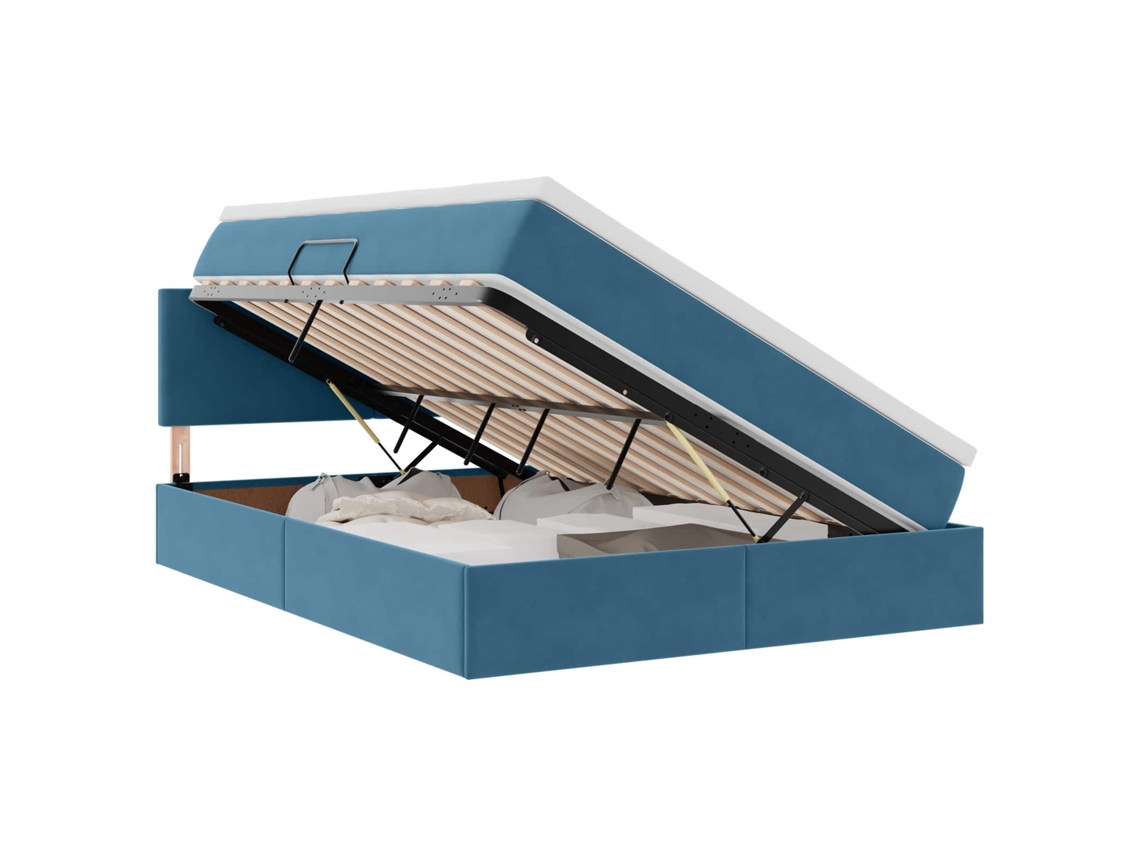 Maison Exclusive - Cama Con Almacenamiento Azul Oscuro 140 X 190 Cm Terciopelo