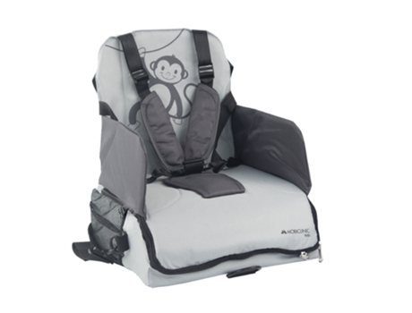 Trona de viaje MOBICLINIC Asiento de mesa Plegable Portátil para Bebés hasta 15 kg Arnés Ajustable de 5 puntos Gris Monkey