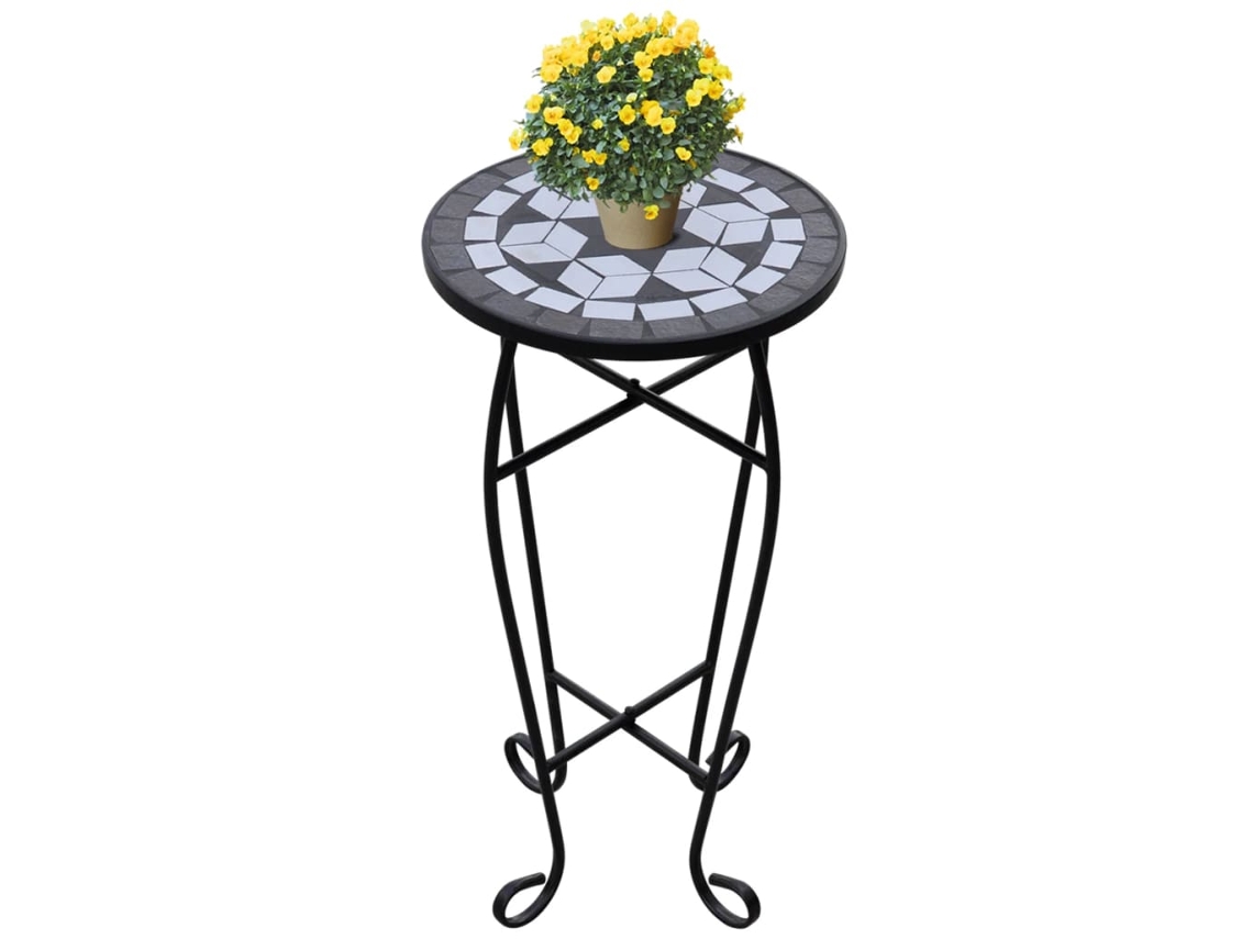 Mesita auxiliar | Mesa de centro | Mesa para plantas en mosaico blanco y negro