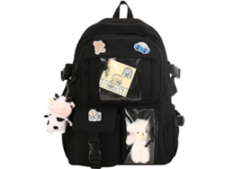 2026-mochila Escolar Kawaii Japonesa Con Colgante, Pequeña, Resistente Al Agua, Para Adolescentes, 15.6" Laptop, Material Nylon, Color Negro