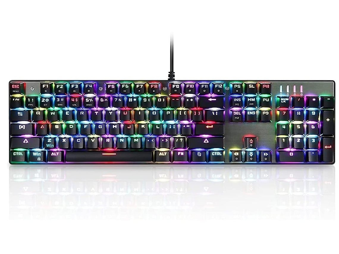 Teclado mecánico con interruptores rojo y azul, teclado para juegos con retroiluminación RGB de 104 teclas, teclado de aluminio con cable USB para Chennnls