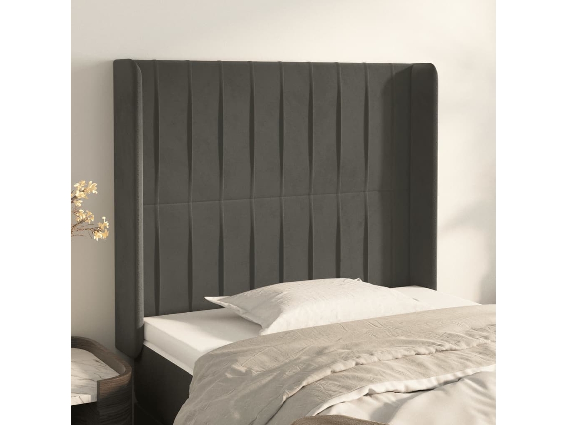 Cabecero Con Orejas De Terciopelo Gris Oscuro 103x16x118/128 Cm