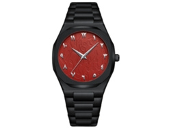 Reloj De Pulsera De Cuarzo Para Hombre, De Policarbonato, Con Caja Negra Y Esfera Roja.