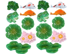 Adornos De Ranas Verdes En Miniatura De Resina Con Hojas De Loto Y Para
