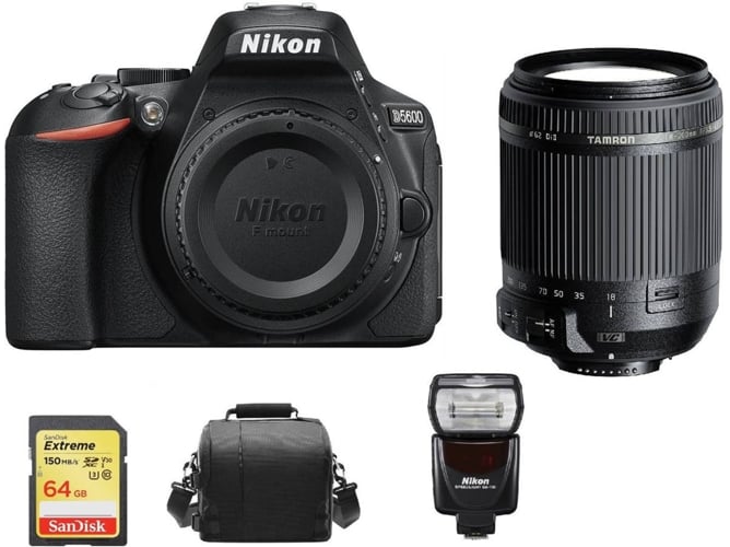 Kit Cámara Réflex NIKON D5600 + Tamron 18-200mm F3.5-6.3 Di II VC (B018) + 64GB SD+ Bolsa + SB700