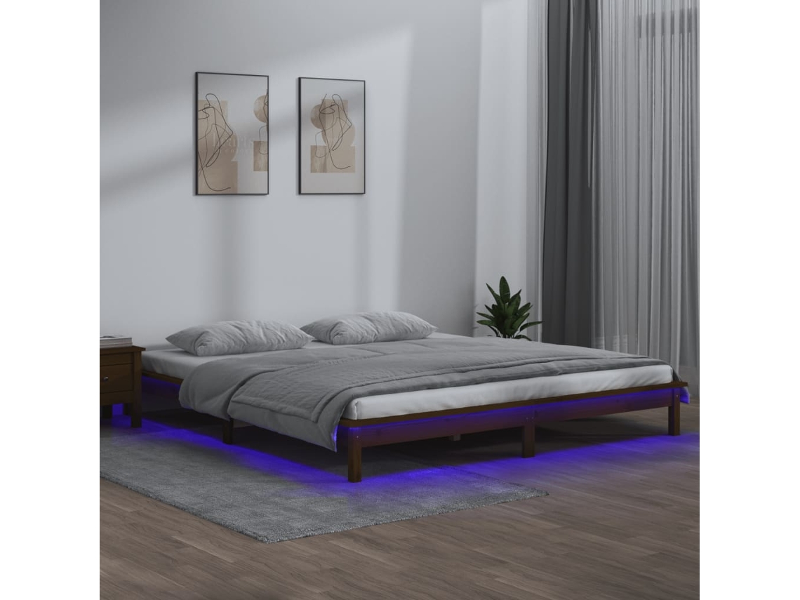 Estructura De Cama Con Led Madera Maciza Marrón Miel 120x190 Cm