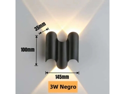 Aplique De Pared Led Impermeable (blanco Cálido, 3 W, Negro) Con Función De Iluminación Ascendente Y Descendente