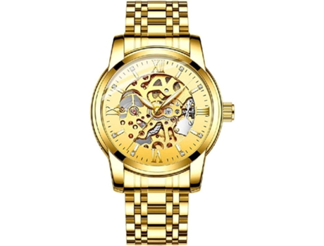 VEANXIN Maquinaria automática Reloj de Oro Esqueleto Reloj Deportivo Impermeable para Hombres-oro azul