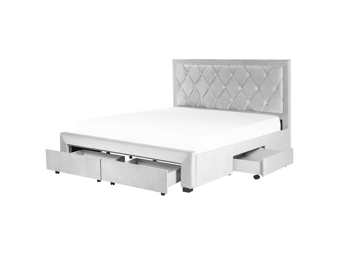 Cama con almacenaje BELIANI Lievin de Terciopelo Gris 185x217x122