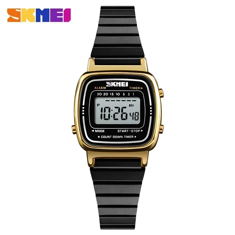 Reloj digital para mujer con esfera pequeña, reloj deportivo de moda MDUG (dorado y negro)