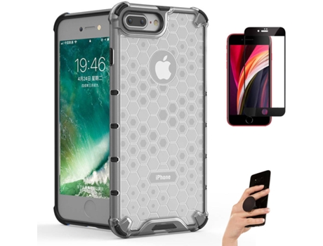 Kit Carcasa y Protector iPhone 8 Full Cover, Rumbley Popsocket