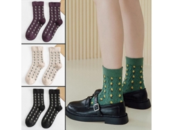 2026-6 Pares De Medias De Pierna Corta Para Mujer Con Estampado Floral De Algodón Cálido Para Otoño E Invierno