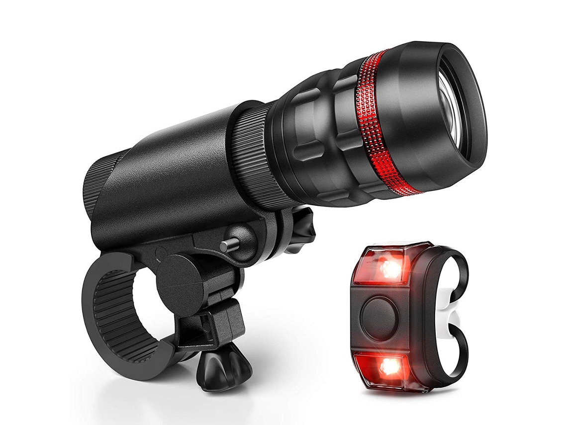 Juego De Luces Para Bicicleta Con Faro Delantero Y Luz Trasera Con Zoom, Funciona Con Pilas Y Cuenta Con Modos De Brillo Ajustables.