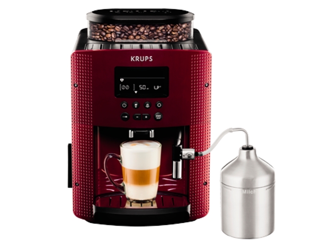 Krups Compact Cappucino ea8165 cafetera superautomática 15 bares pantalla lcd 3 niveles intensidad 20ml 220ml programa limpieza y descalcificación molinillo integrado jarra leche pisa