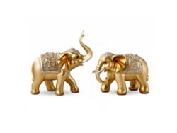 Par De Estatuas De Elefantes De Resina Con Símbolos De Buena Suerte Para La Oficina Y La Sala De Estar - Dorado