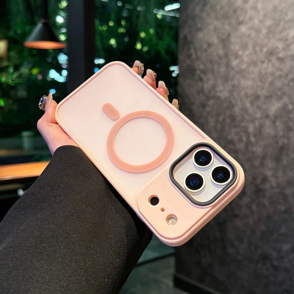 (rosa, Iphone 15) Funda De Acrílico Translúcido Mate, Resistente A Los Golpes, Soporta Carga Inalámbrica Por Absorción Magnética