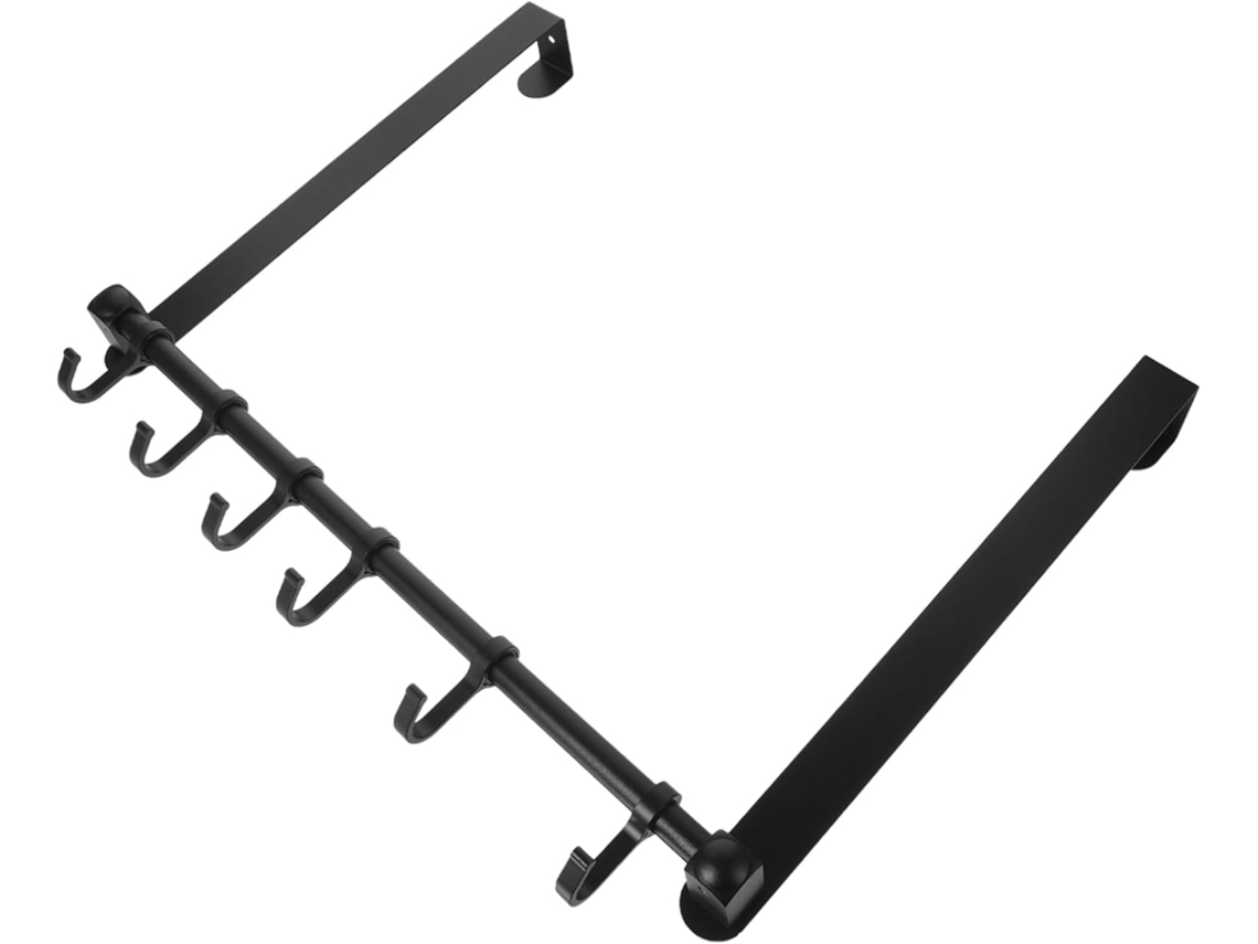 Puerta De Aluminio Con 6 Ganchos Para Abrigos De Aleación Negra. No Requiere Perforación.