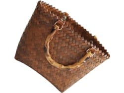 Bolso Tote De Paja Tejida Para Mujer, Estilo Vintage, Asa De Bambú, Gran Capacidad, Texturizado.