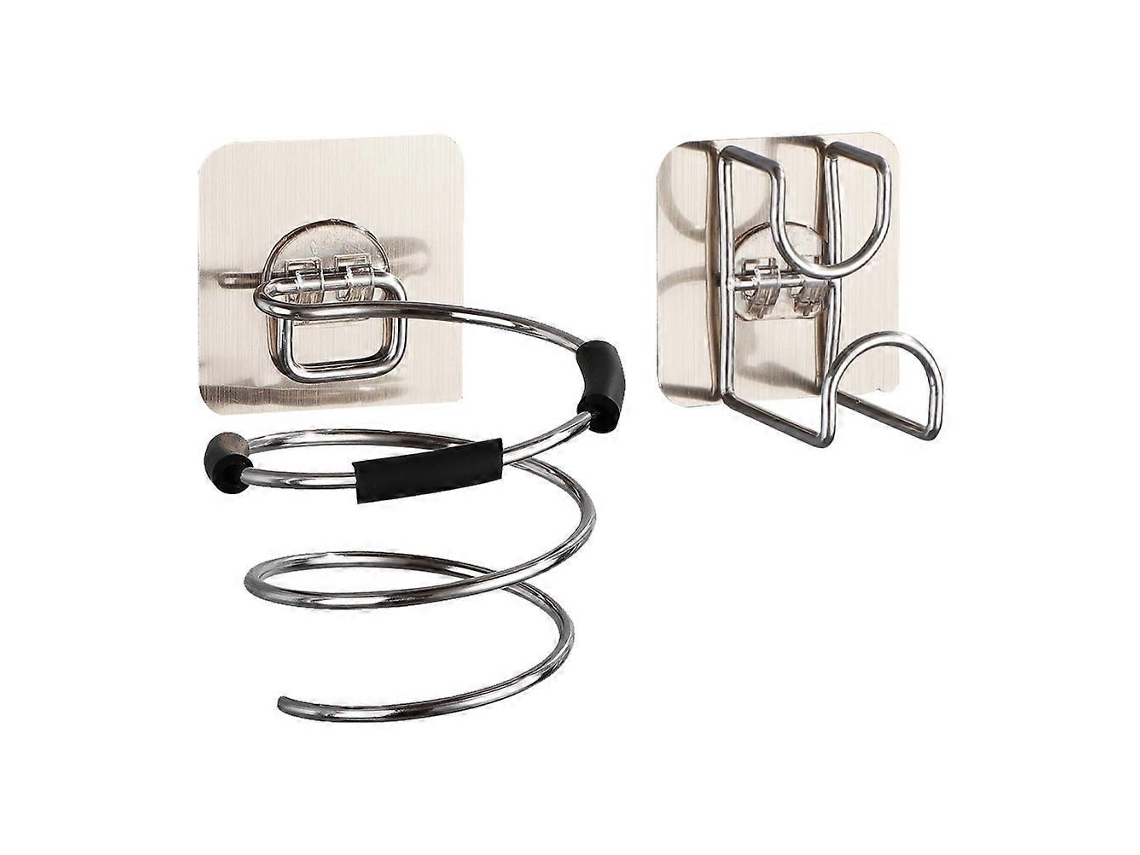 Juego de 1 soporte de acero inoxidable para secador de pelo, no requiere perforación, para lavabo (plateado)