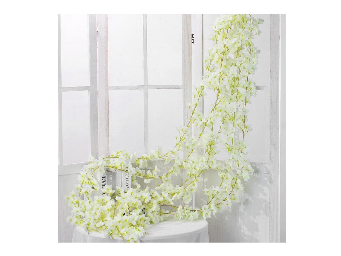 Baok-flower Ratán Artificial 1.8m 135 piezas Colgante de Seda y Plástico Ratán Imitación Decorativo Blanco para Decoración