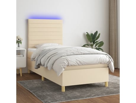 VIDAXL Colchón con somier/LED (Beige - Tela - 90 x 190 cm)