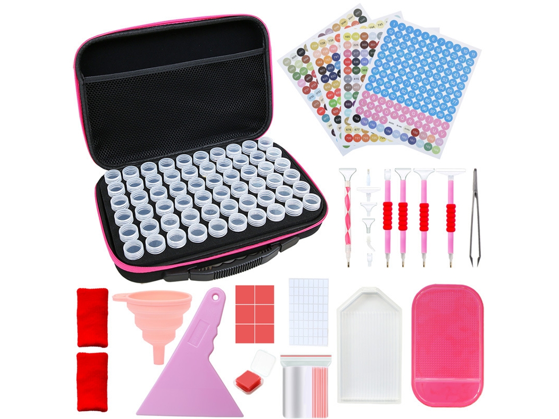 Caja de almacenamiento para herramientas de dibujo 5D de Digitallab, cuentas de joyería rosas (60 ranuras con herramientas)