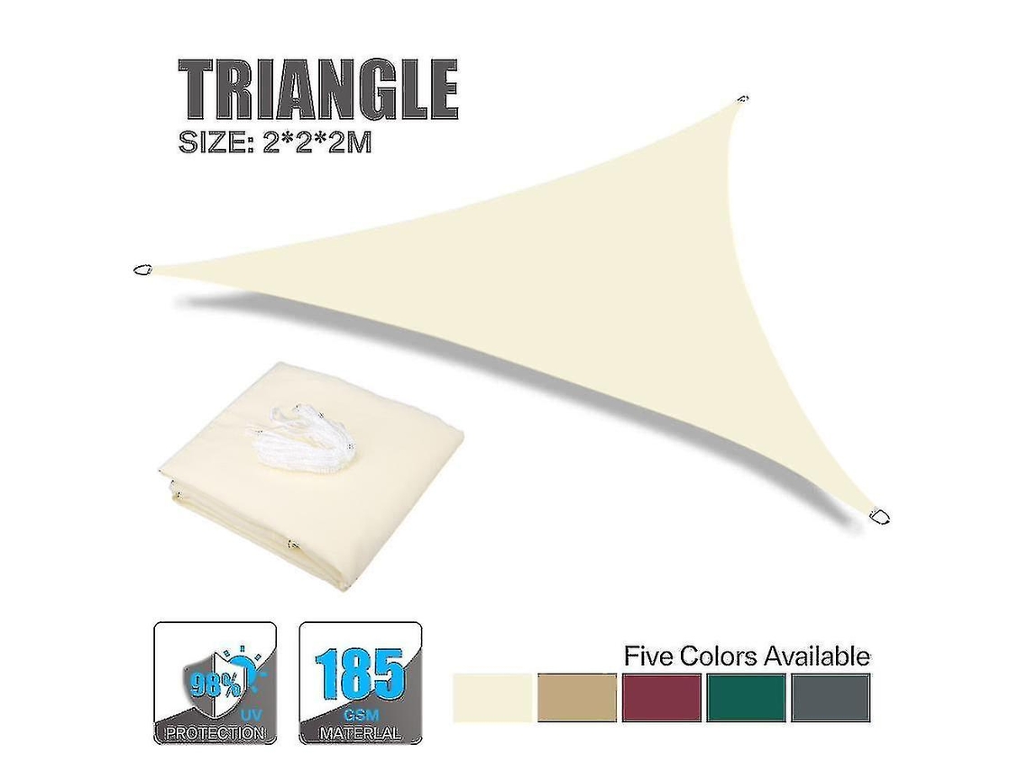 Toldo triangular disponible en varios tamaños, resistente a los rayos UV, para patio/jardín, 2x2x2m, blanco.