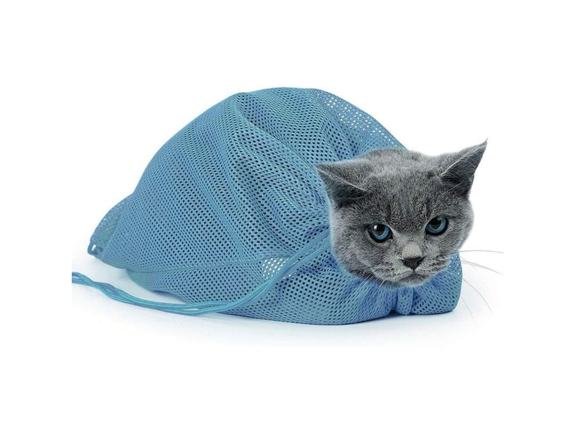 2026-bolsa Para Baño Y Cuidado De Gatos, Bolsa Para Cortar Uñas, Mascotas, Ajustable, Resistente A Arañazos Azul