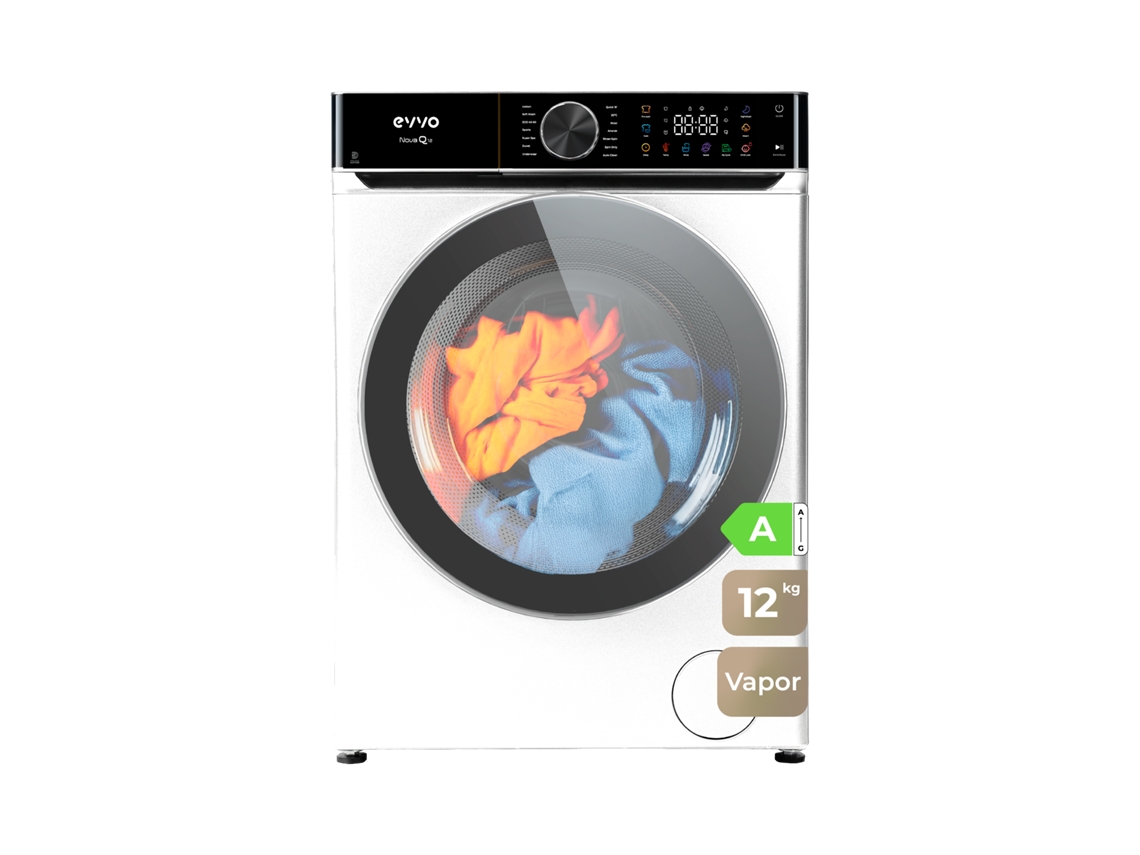 Evvo Lavadora 12 Kg Nova Q12, 1400 Rpm, Clase A, Motor Inverter Edrive, 14 Programas, Vapor Steam Wash, Lavado Rápido 15', Blanca.