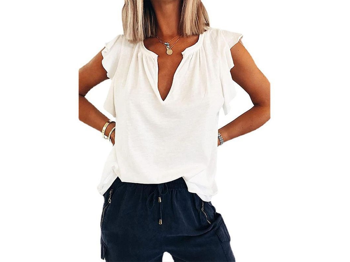 Blusa sin mangas para mujer con escote en V y volantes, modelo 2026, ideal para el verano, corte holgado, 100% poliéster, tallas de la M a la 3XL.
